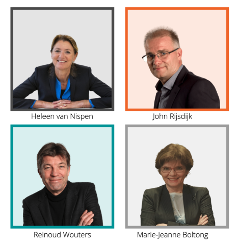 Foto van de vakjury: Heleen van Nispen, John Rijsdijk, Reinoud Wouters en Marie-Jeanne Boltong